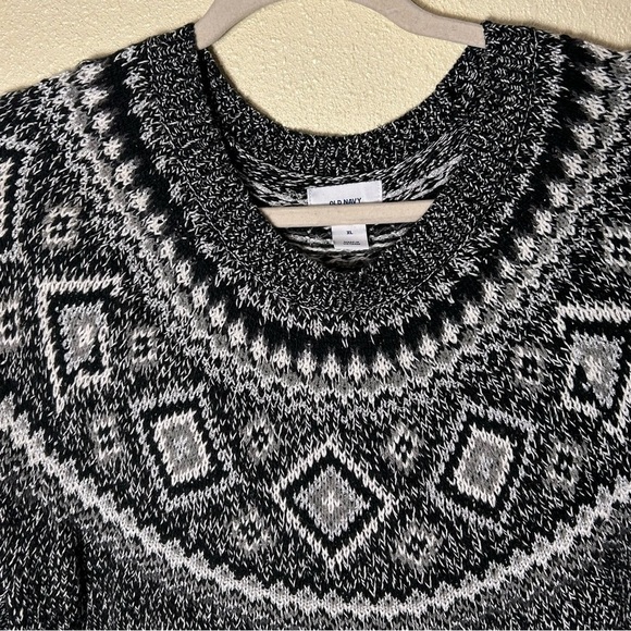 Old Navy Women Size XL Fair Isle Sweater Black Gray Silver Metallic Ski Casual - Picture 5 of 8